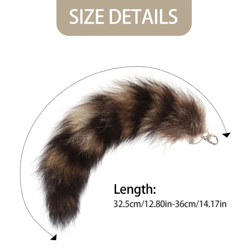Plush-Fox Tail Keychain Furry Racoon Tail Keyring Keychain 28cm Animal Tail Key-Pendant Pompoms Keyring Holder Bag-Decor Econic Blanks