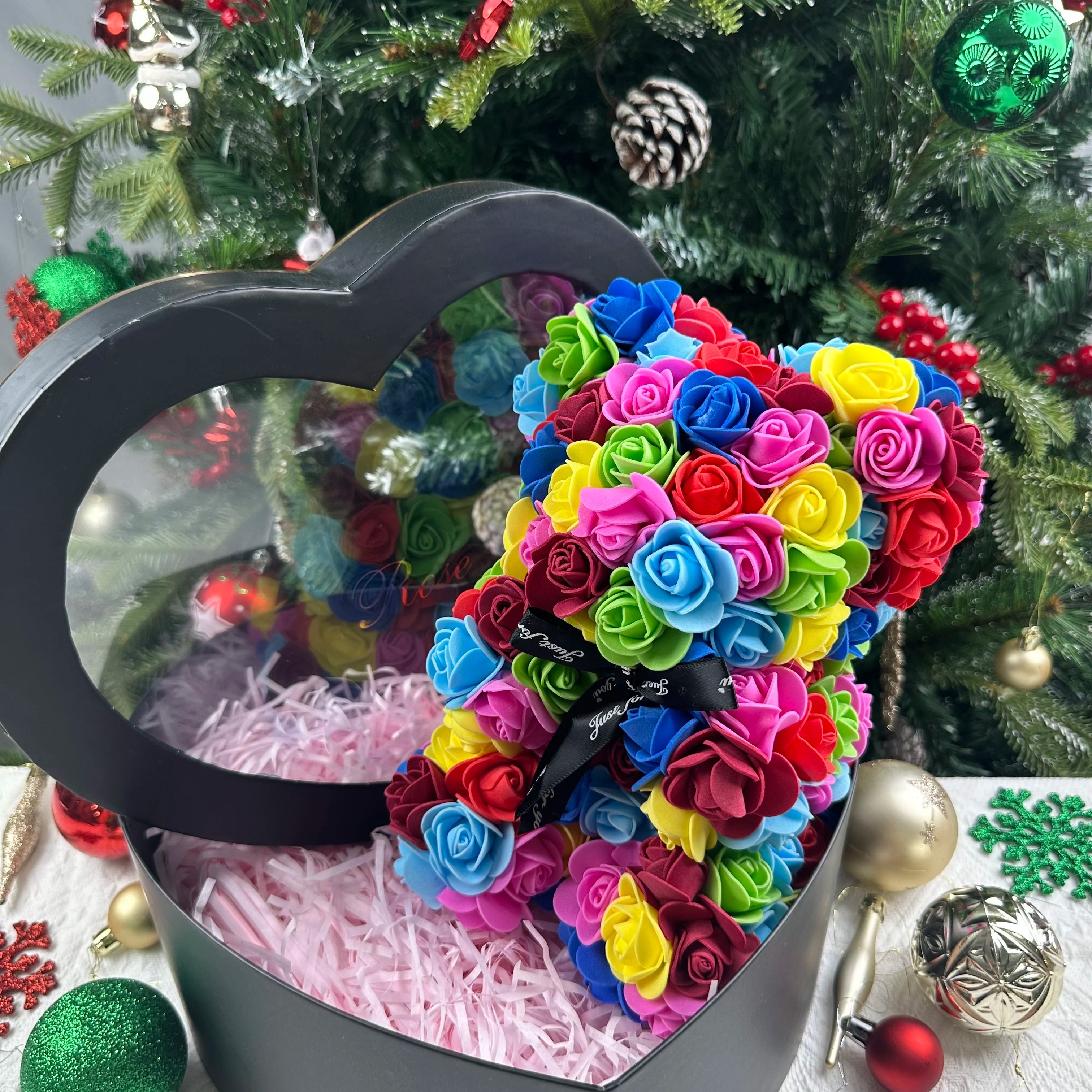 25cm Artificial Teddy Rose Flower Bear with Box Romantic Valentines Day Gift Girlfriend Women Anniversary Wedding Party Supplies Quick Pick Grocers