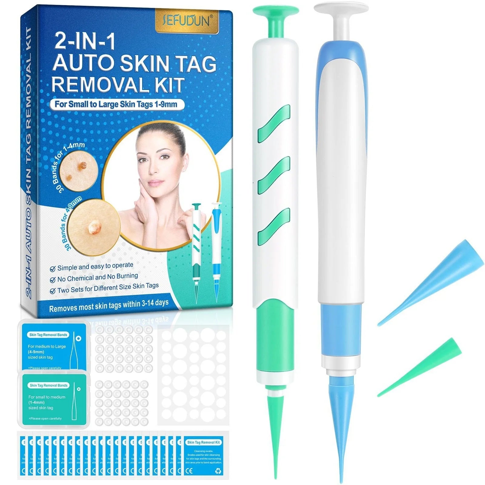 2-IN-1 Auto Skin Tag Removal Tool Kit with Cleansing Swabs Facial Skin Care Tool Quick Pick Grocers
