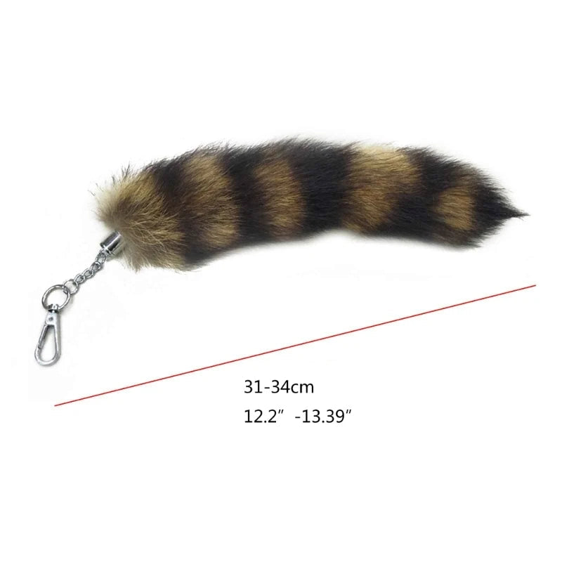 Plush-Fox Tail Keychain Furry Racoon Tail Keyring Keychain 28cm Animal Tail Key-Pendant Pompoms Keyring Holder Bag-Decor Econic Blanks