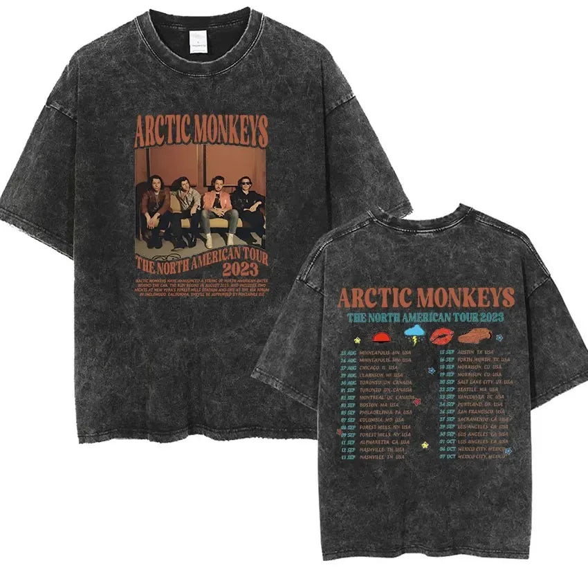 Retro Rock Arctic Monkeys Music Album Graphic T-Shrit Men's Vintage Washed Oversized Short Sleeve T Shirt Y2k Hip Hop Streetwear Quick Pick Grocers
