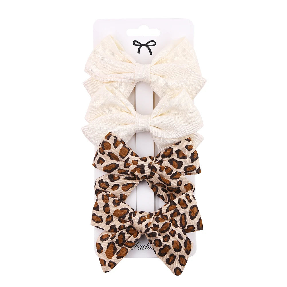 4Pcs/Set Baby Bows Hair Clips Muslin Girls Hairpins Hairclip For Kids Cotton Linen Barrette Flower Print Side Pin  Accessories Purest Peak