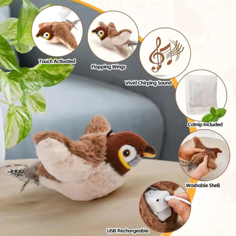New Simulated Bird Cat Toy Interactive Toys Dog Rechargeable Chirping Flapping Bird(no Flying) Touch Activated Plush Toy Pet Quick Pick Grocers