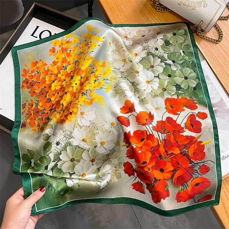 2025 Fashion 100% Real Silk Scarf 53cm Square Bandelet Women's Silk Temperament Small Scarf Neck Decorative Wrap Printed Scarves Quick Pick Grocers