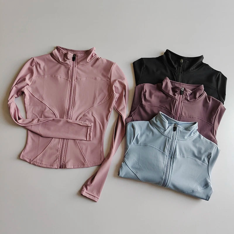 Outdoor Sports Long Sleeved Women Slim Yoga Clothes Quick Dry Zipper Cardigan Stand Up Collar Jacket Running Fitness Jacket Top Quick Pick Grocers