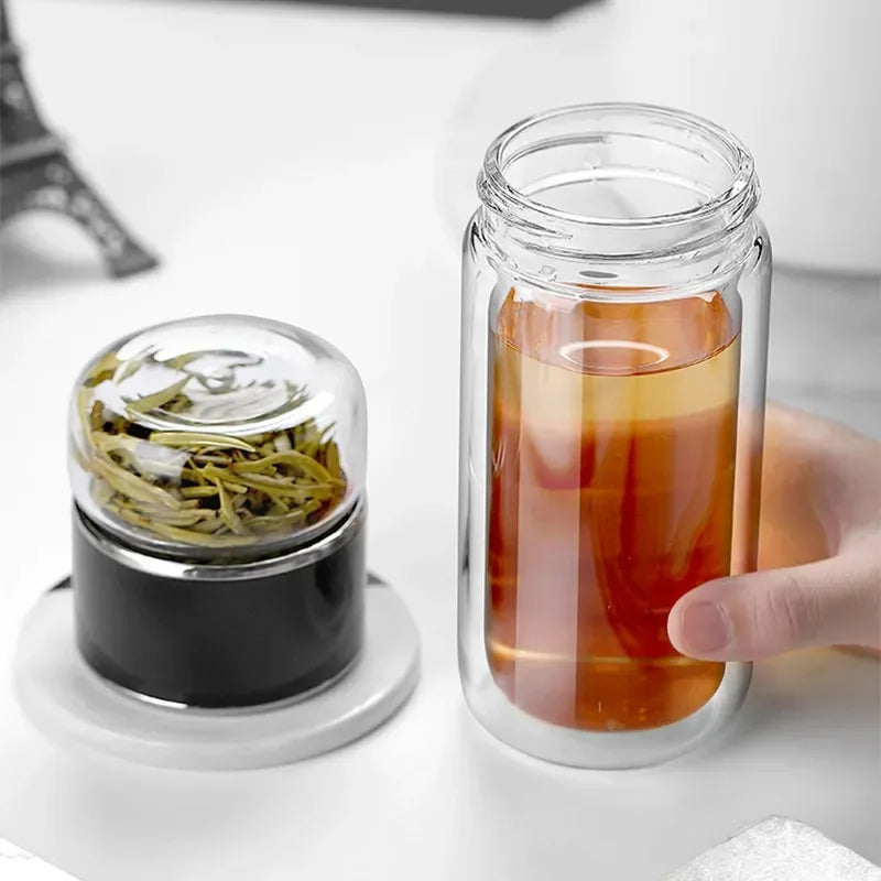 420ML Tea Water Bottle High Borosilicate Glass Double Layer Tea Water Cup Infuser Tumbler Drinkware Water Bottle With Tea Filter Econic Blanks