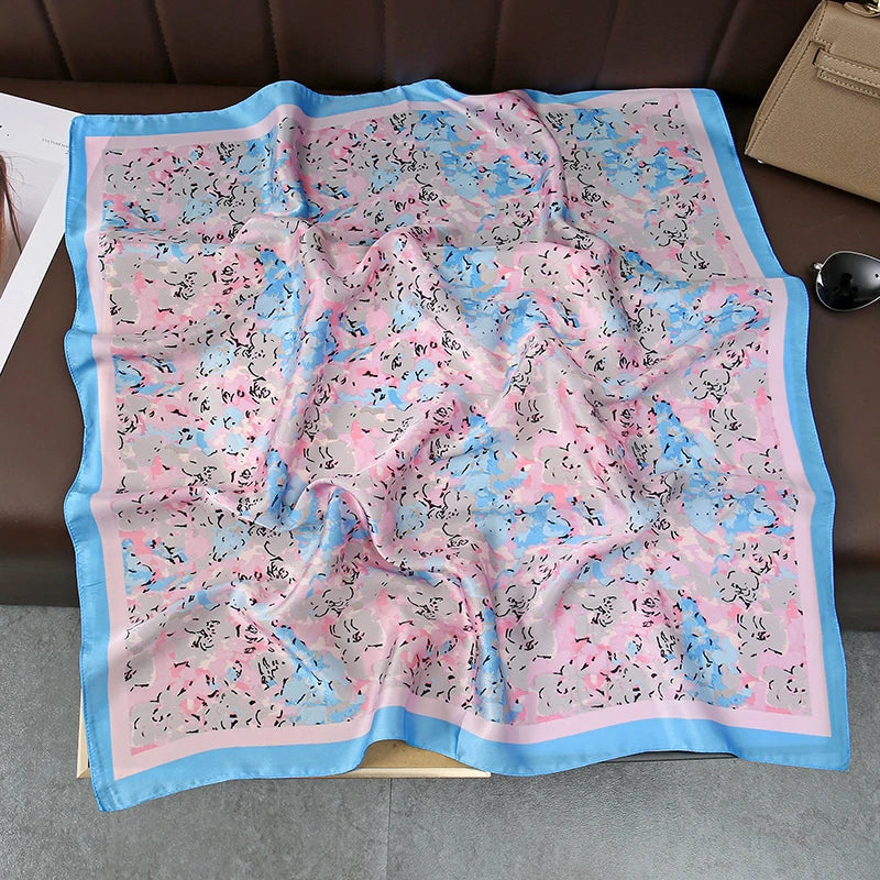 2025 Silk Shawl Print Headscarf Cat Hair Wrap Neckerchief Female Satin Square Scarf For Women Headband Foulard Hijab Bandana Quick Pick Grocers
