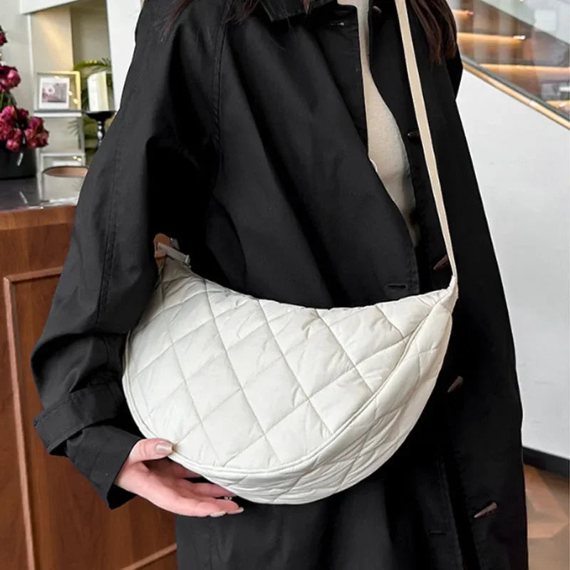 Waist Half Moon Belt Bag Solid Color Crossbody Bag Large Capacity Shoulder Bags Portable Nylon Plaid Travel Bags for Commuting Quick Pick Grocers