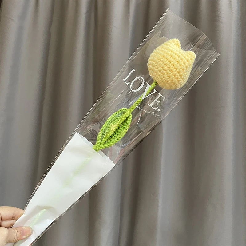 1pc Tulip Crochet Flowers Artificial Woven Flowers Handmade Tulipanes Wedding Gift for Guest Home Decoration Mother's Day Gift Quick Pick Grocers