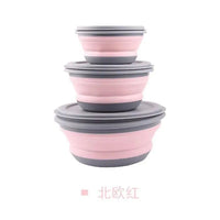 Portable Folding Lunch Box Bowl Sets Silicone 3Pcs/Set Food Container Outdoor Camping Tableware Set Foldable Salad Bowl with Lid Quick Pick Grocers