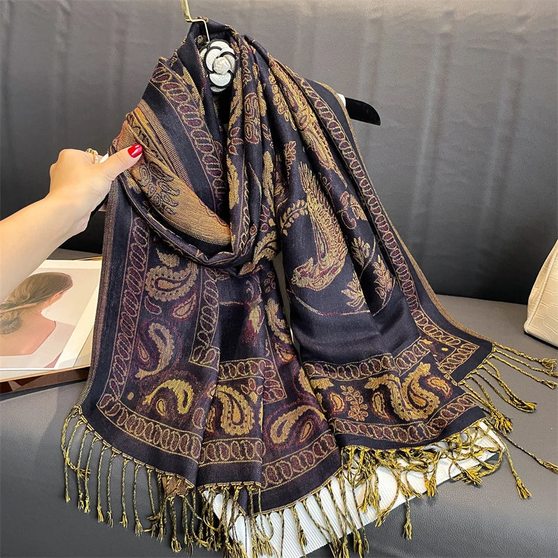Luxury Brand Autumn Cashmere Pashmina Shawl Lady Wrap Warm Winter Scarves Design Print Female Foulard Cotton Stoles Scarf 2023 Quick Pick Grocers