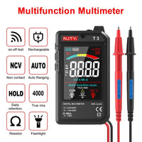 NJTY T3 Smart Digital Multimeter Type-c Charging Auto-Ranging 4000 Counts Ultra-thin NCV Live Wire Color Display Multimeter Tool Quick Pick Grocers