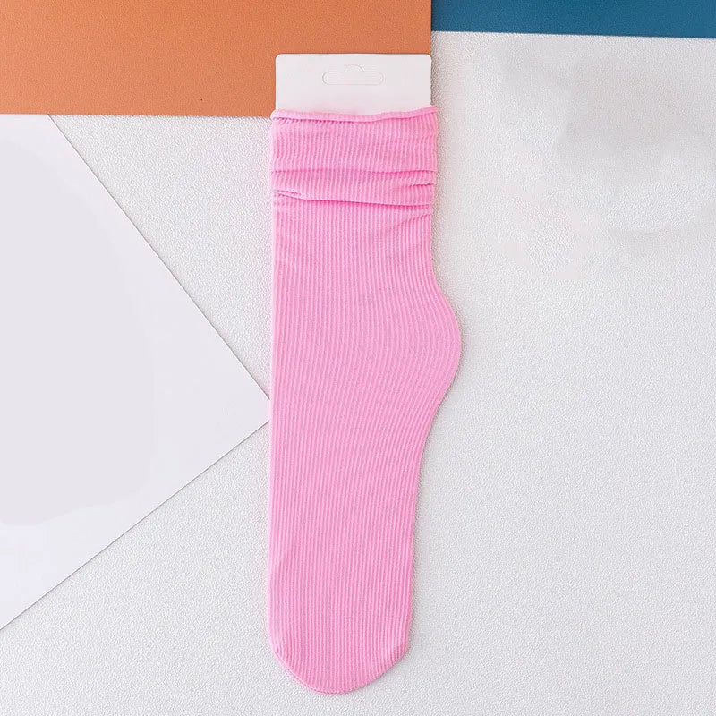 INS Women Girls Summer Thin Long Socks Ice Velvet Soft Breathable Pile of Socks Solid Black White Beige Harajuku High Tube Socks Quick Pick Grocers