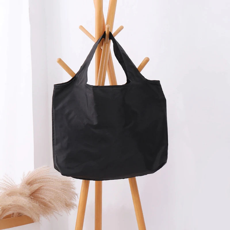 BIG Eco-Friendly Folding Shopping Bag Reusable Portable Shoulder Handbag for Travel Grocery simple solid color grocery bag Quick Pick Grocers