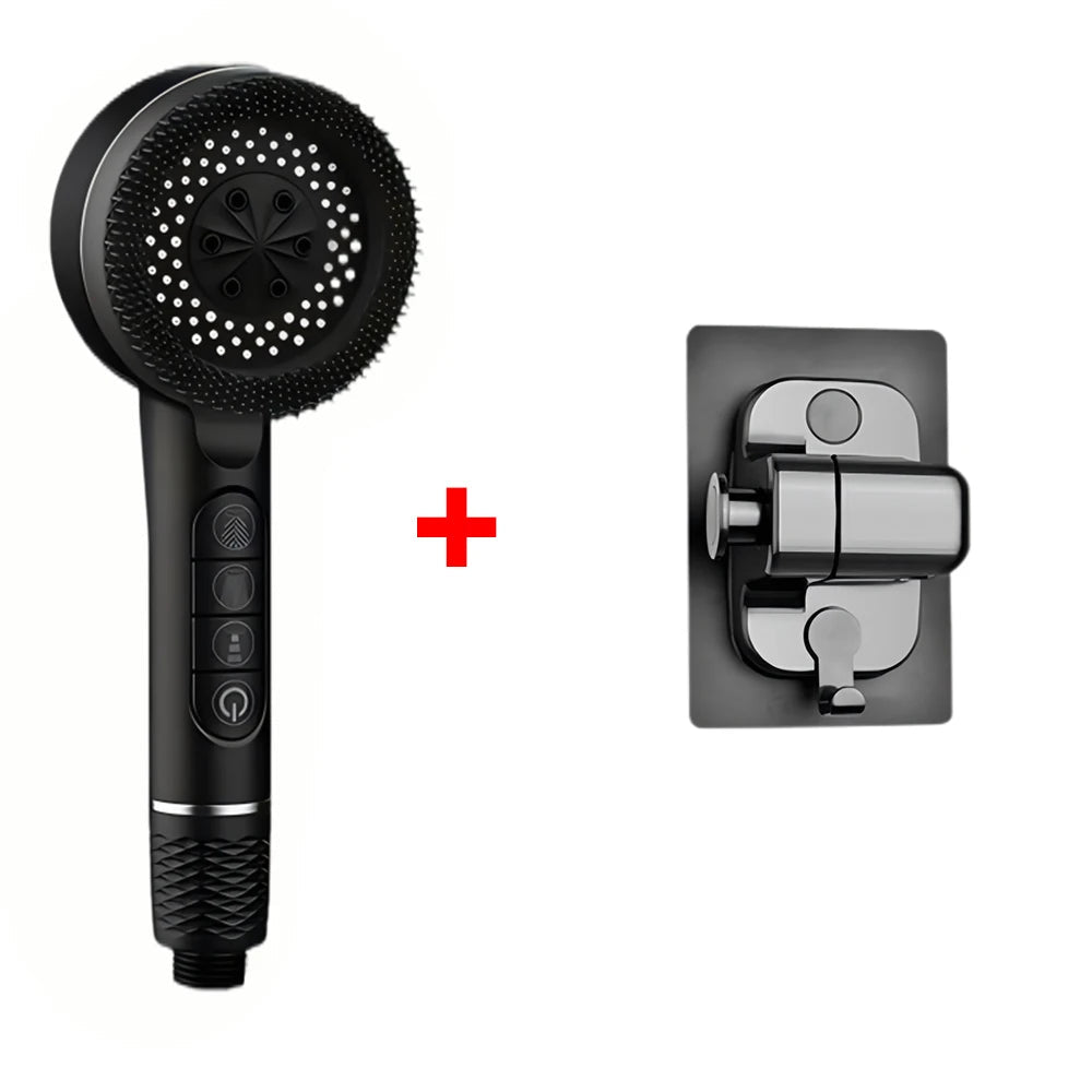 4 Modes Self-cleaning Shower Head with Silicone Brush One-Key Stop Water Massage High Pressure ABS Showerhead with Filter Quick Pick Grocers