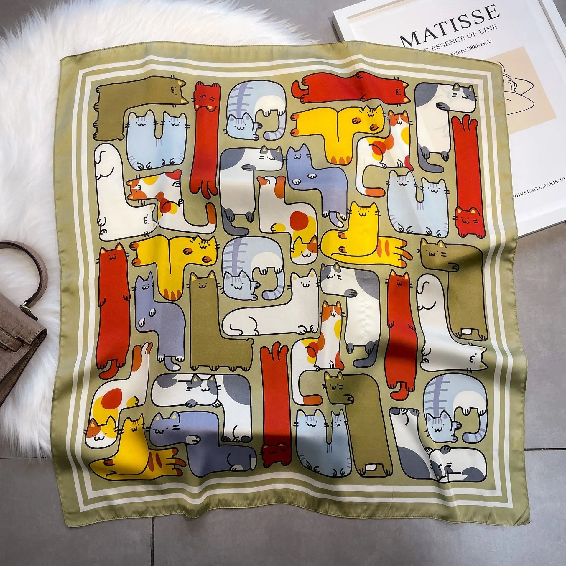 2025 Silk Shawl Print Headscarf Cat Hair Wrap Neckerchief Female Satin Square Scarf For Women Headband Foulard Hijab Bandana Quick Pick Grocers