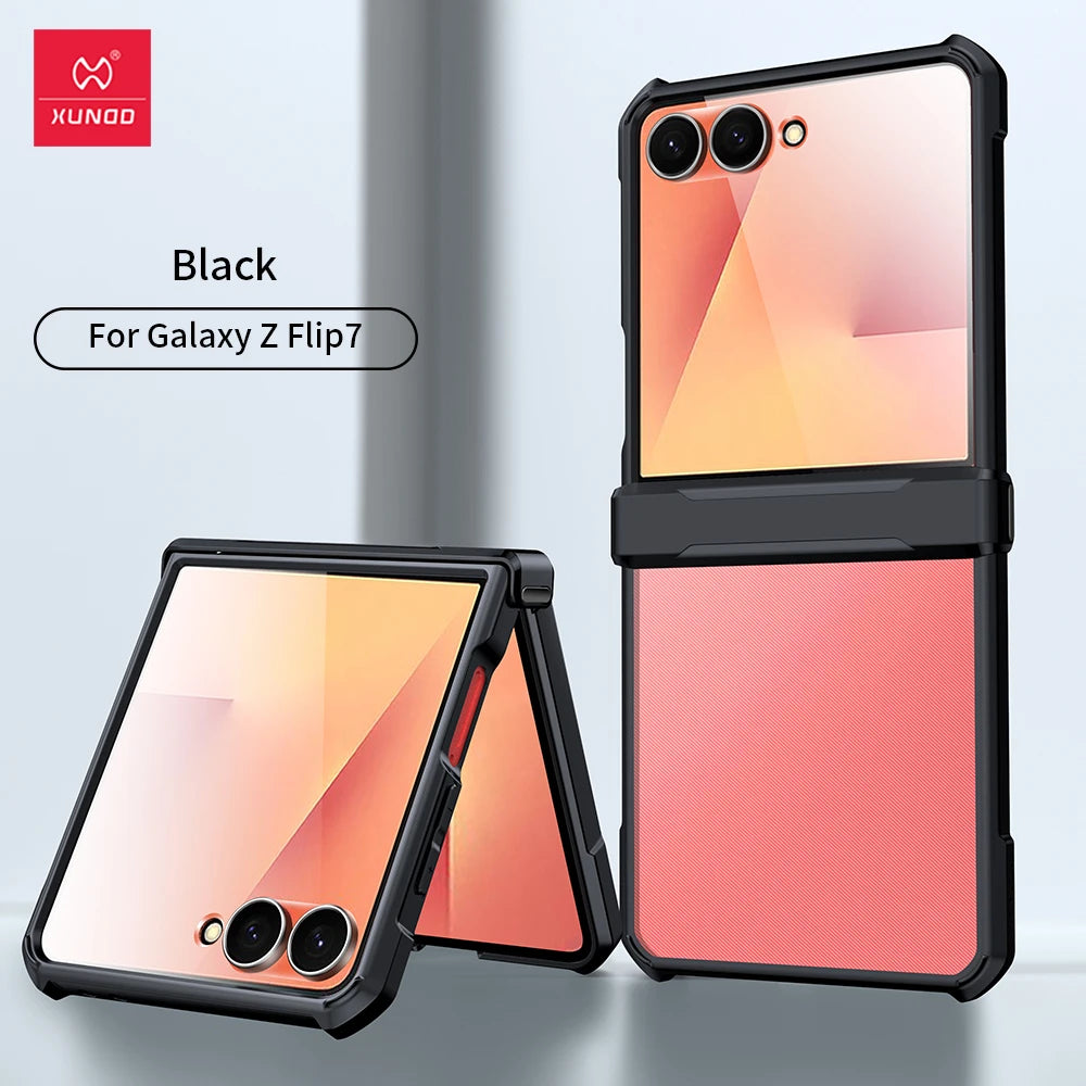 Xundd For Samsung Galaxy Z Flip 7 5 Z Flip 6 7 5G Case Airbag Shockproof Acrylic+TPU+Glass Back Cover For Flip5 z플립 5 7 케이스 Quick Pick Grocers