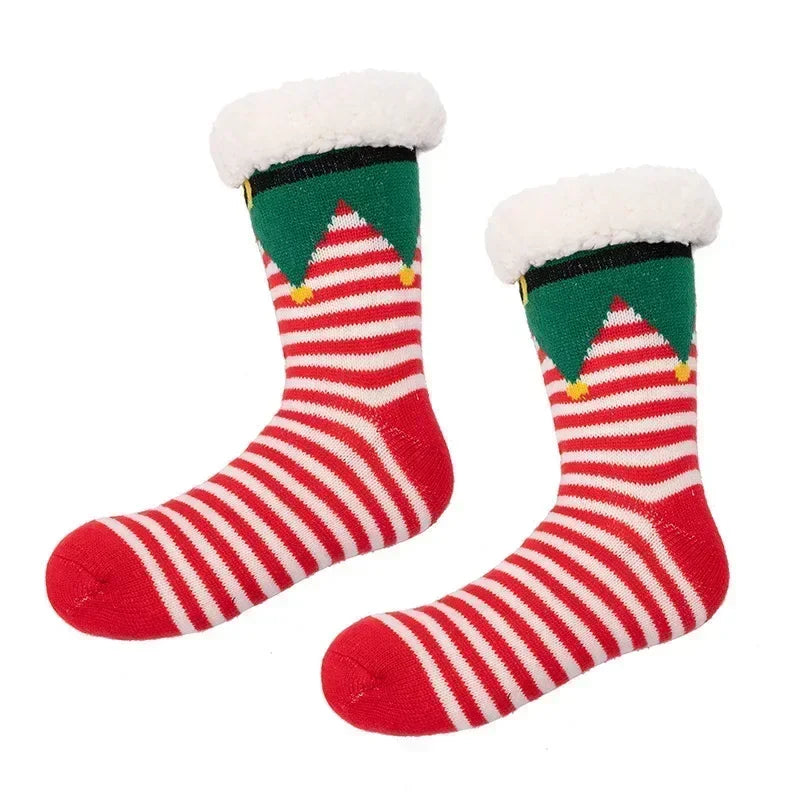 Christmas Gift Slipper Socks Women Thermal Winter Warm Plush Non slip Grip Sleeping Floor Short Sock Fuzzy Fluffy Female Cartoon Quick Pick Grocers