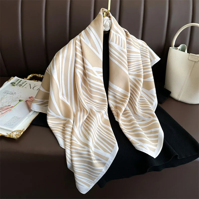 90*90Cm Square Scarf Twill Silk Feeling Women Head Shawls and Wraps Luxury Hair Tree Print Neck Scarves Hijab Bandana Pashmina Quick Pick Grocers