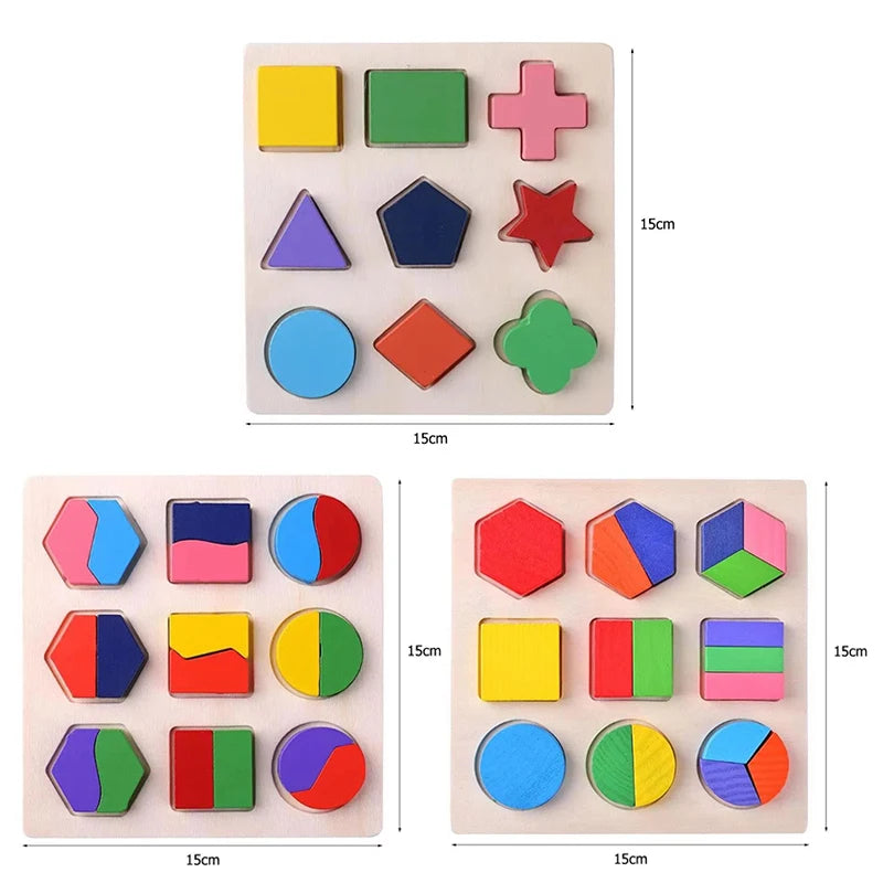 Wooden Geometric Shapes Montessori Puzzle Sorting Math Bricks Preschool Learning Educational Game Baby Toddler Toys for Children Quick Pick Grocers