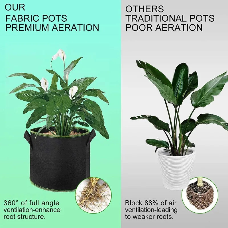 Vegetable/Flower/Plant Grow Bags 2/3/5/7/10 Gallon Thickened Non-Woven Grow Bags Aeration Fabric Pots with Handles Flower Pot Quick Pick Grocers