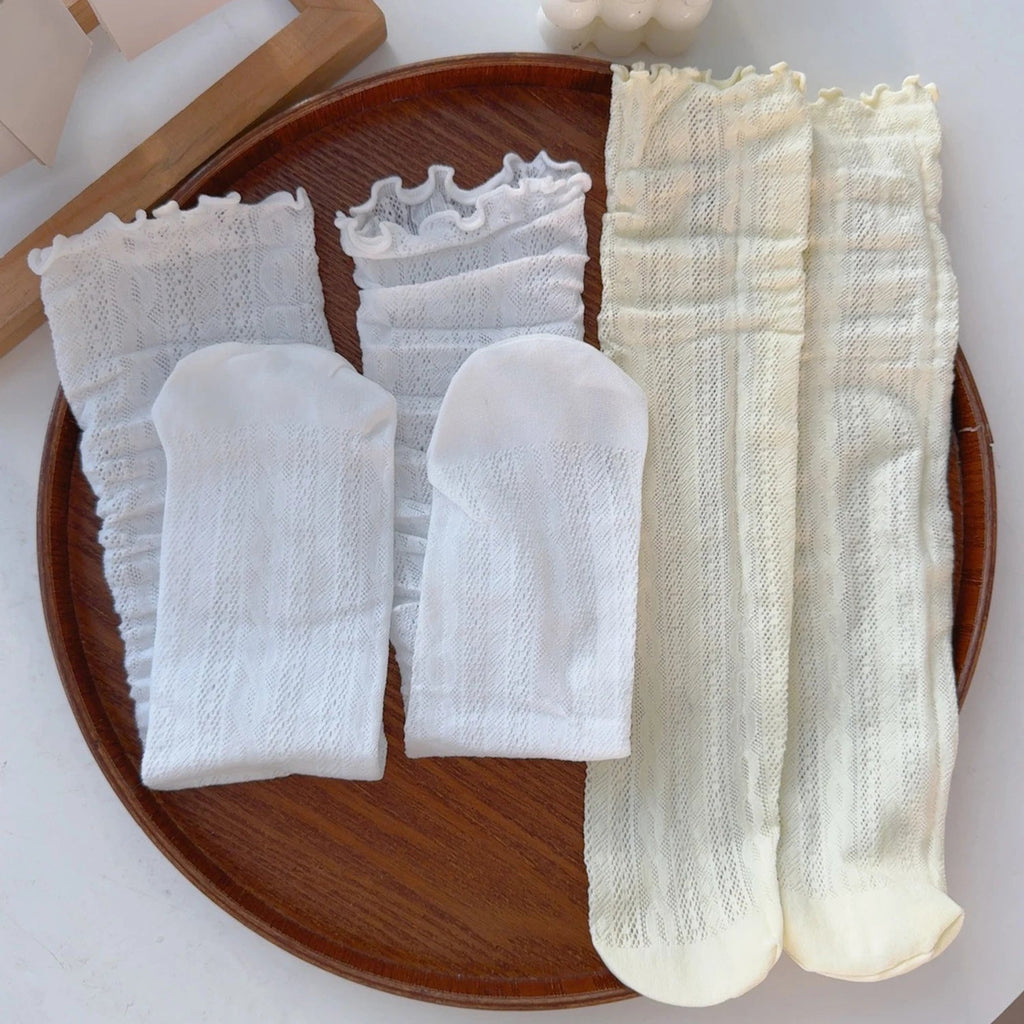 Japanese Kawaii Girls Cute Socks Spring Summer Mesh Hollow Out Women Socks Solid Color Female Harajuku Retro Vintage Long Socks Quick Pick Grocers