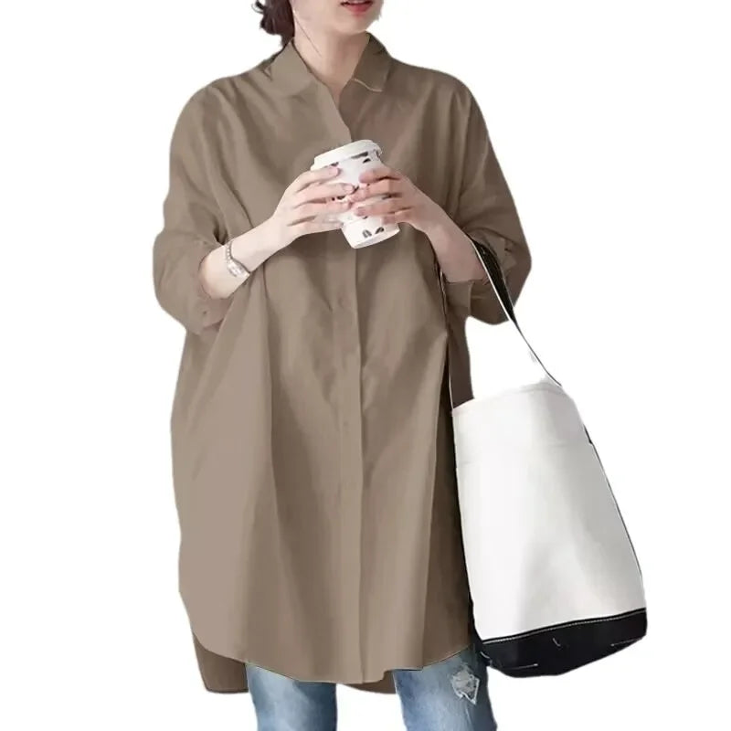 White Loose Long Sleeve Women's Shirt Lazy Design Sense Fashionable Midi New Style Button up Casual Office Wear Quick Pick Grocers