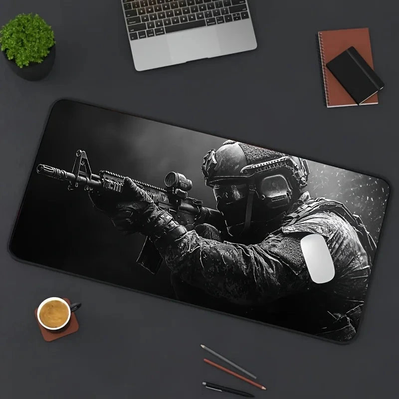 Large Mouse Pad Tactical Soldier Design Non-Slip XXL desk pad gaming accessories Stitched Edges for Home and game for fps gamer Econic Blanks