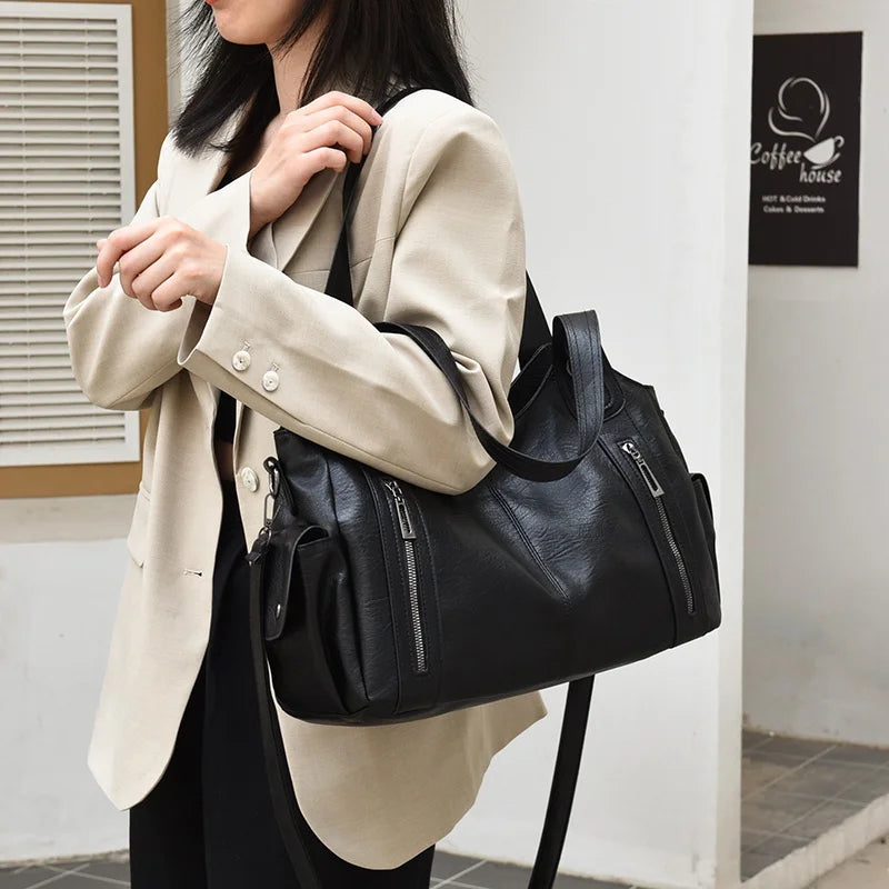 Pu shoulder bag fashionable temperament zipper opening design daily commuter handbag Quick Pick Grocers
