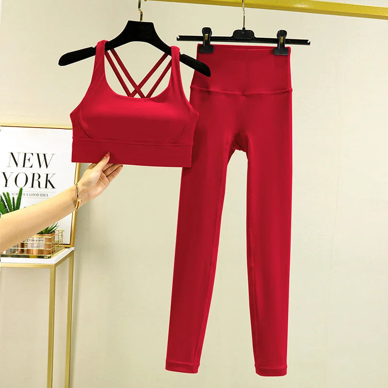 TRY TO BN Women's Tracksuit Yoga Sets Fitness Leggings Sports Bra Naked Sportwear Breathable Workout Two Pieces Suit Gym Clothes Quick Pick Grocers