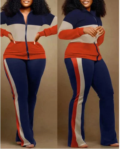 Two Piece Set Women Outfit 2023 Autumn Fashion Geometric Print Stand Collar Long Sleeve Zip Up Top & Casual Sporty Pants Set Quick Pick Grocers