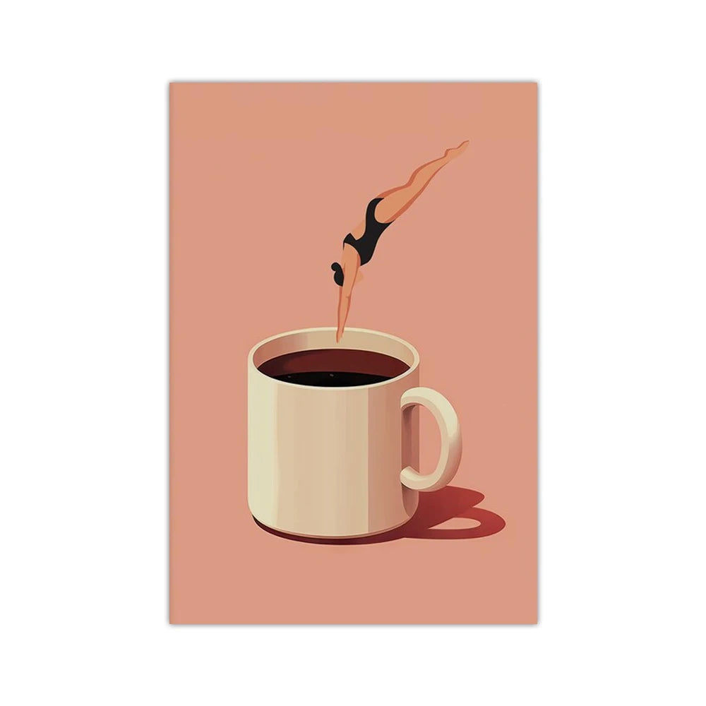 Retro Coffee Diving Poster Canvas Painting Good Morning Coffee Lover Print Wall Art for Living Room Home Kitchen Decor Frameless Quick Pick Grocers
