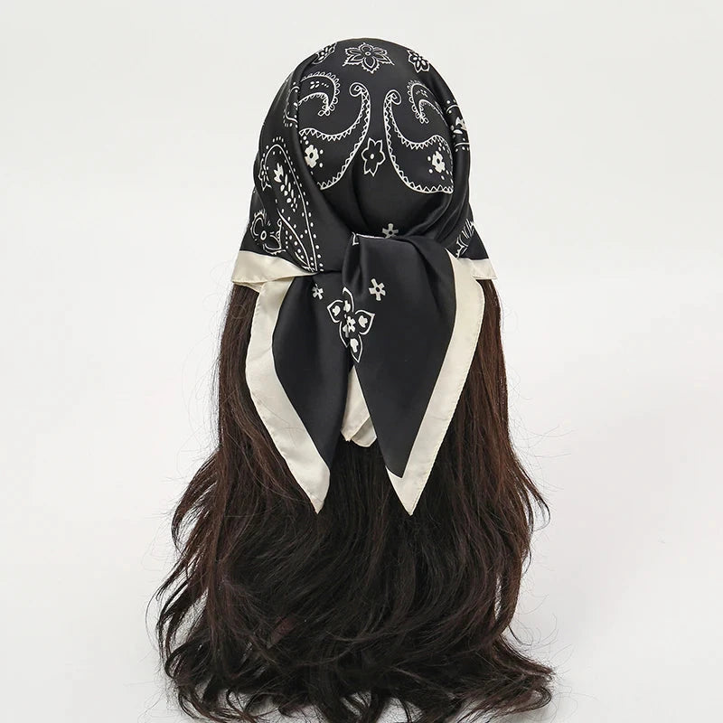 Luxury Print Satin Silk Square Scarf for Women Shawl Hijab Neckerchief Female Hair Ribbon Headband Fashion Wrap Bandana 2023 New Econic Blanks