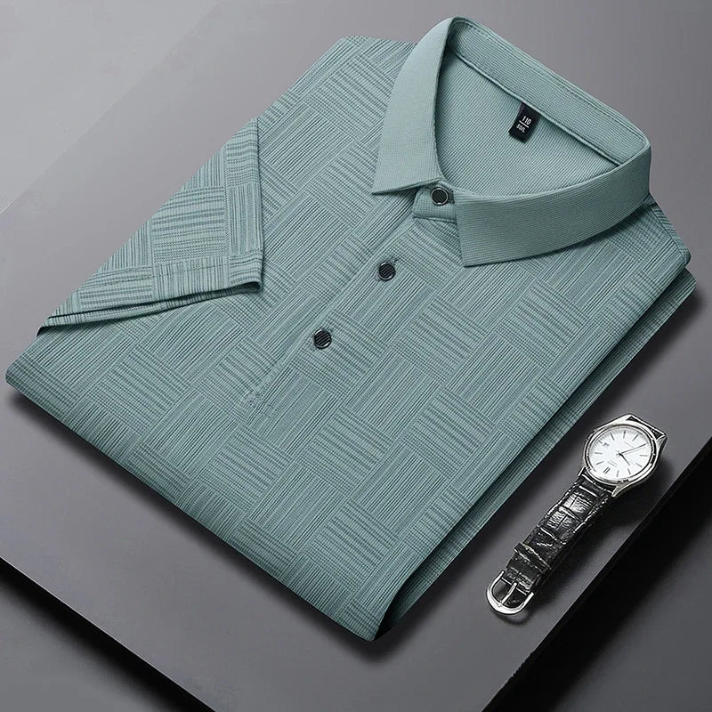 2024 Men's New Printed Business Casual Short sleeved POLO Shirt Fashion Short sleeved Comfortable and Breathable Top Quick Pick Grocers