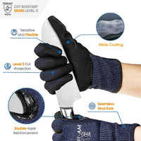 Level 5 Cut-Resistant Gloves, Firm Non-Slip Grip, Heavy Duty Work, Durable & Breathable Nitrile Foam Coated, Touchscreen Quick Pick Grocers