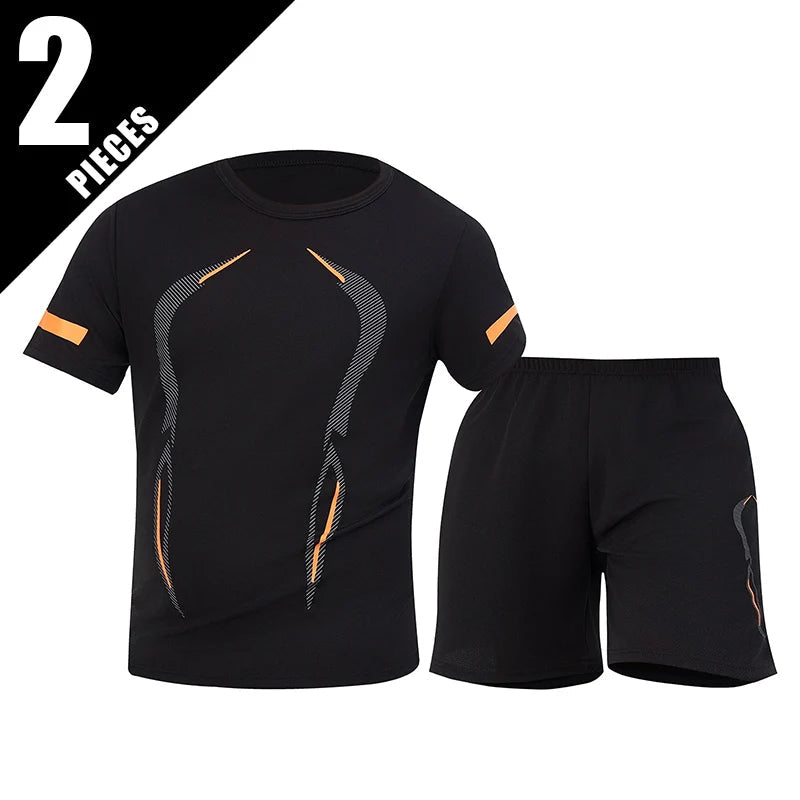 2/4/6 Pcs Plus Size Men's Quick-drying Short-sleeved Shorts Suit Men's Leisure Sports Running Fitness T-shirt Joker Shorts Teen Quick Pick Grocers