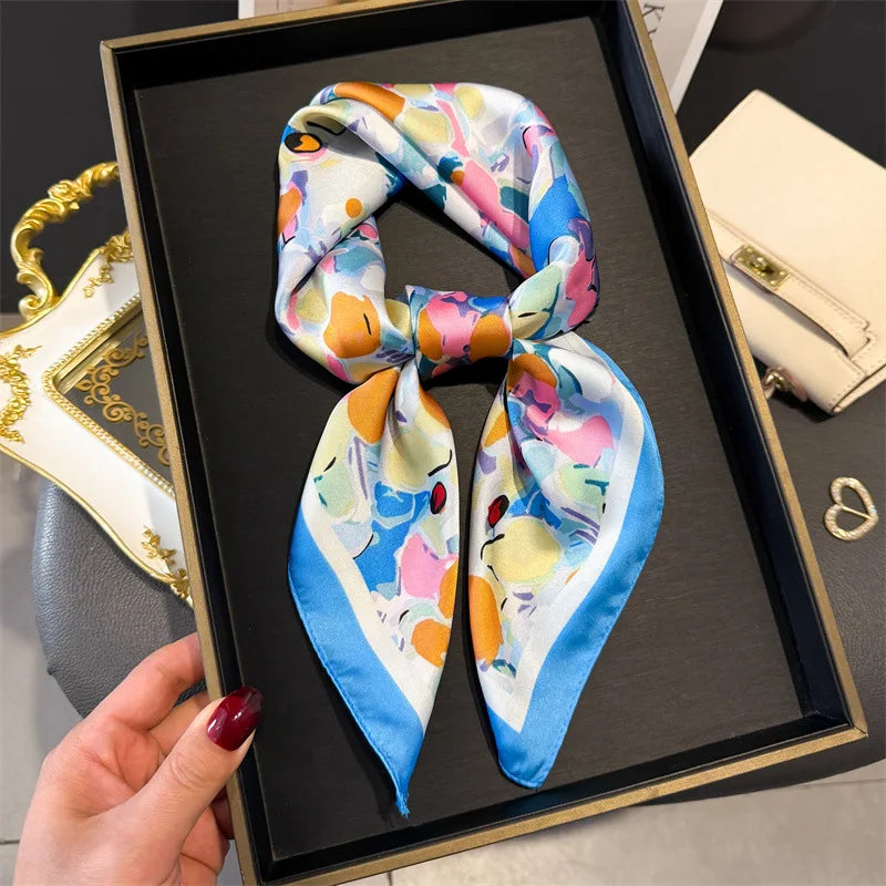 Bohemian Style Print Luxury Brand Silk Square Scarf Women Satin Shawls Neckerchief Wrap Scarves Bandana Hair Hjiab Floral Quick Pick Grocers