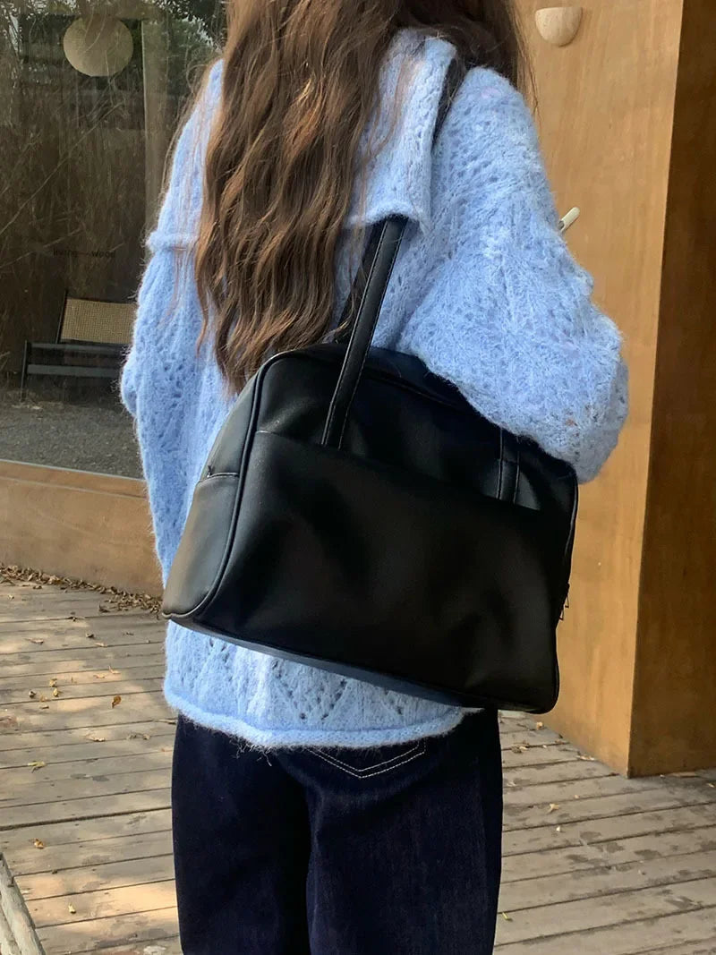 Portable Texture Tote Bag for Women, Shoulder Underarm Bag, Commuting Bag, Large Capacity, Niche Design, Autumn Winter Handbags Quick Pick Grocers