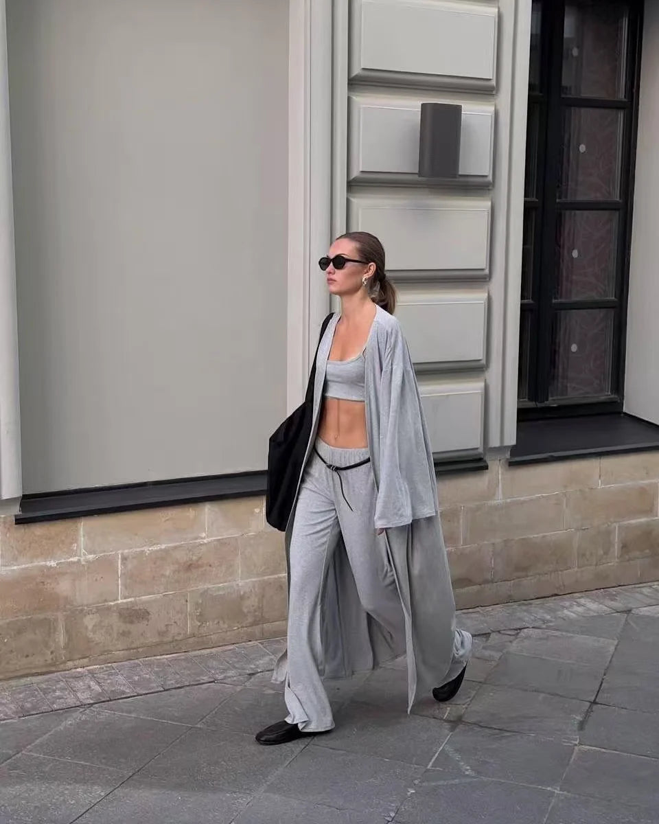 Hirsionsan Modal Soft Loose Sets Women Casual Three Pieces Long Sleeve Cardigan & High Waist Pants & Vest Outfits Tracksuit 2025 Quick Pick Grocers