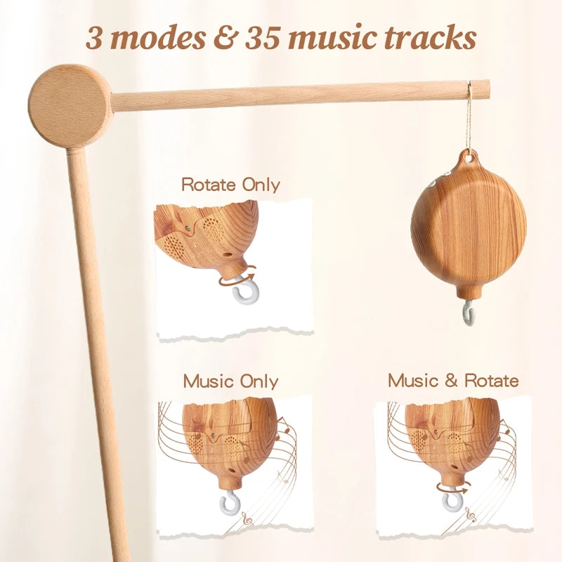 Revolving Music Box For Newborns Baby Crib Imitation Wood Color Hanging Rattle Baby Soothing Musical Toys 0-12 Months Baby Gift Purest Peak