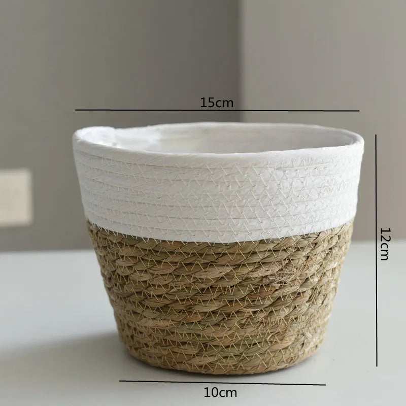 Straw Weaving Flower Plant Pot Basket Grass Planter Basket Indoor Outdoor Flower Pot Cover Plant Containers for Plantable Plants Quick Pick Grocers