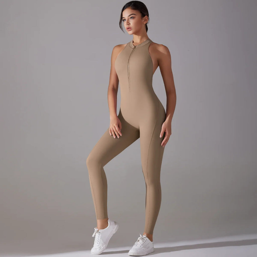 Sexy Hollow Backless Scrunch Sporty Jumpsuit Raises Butt Woman Gym Set One Piece Sport Suit Sleeveless Zip Yoga Fitness Overalls Quick Pick Grocers