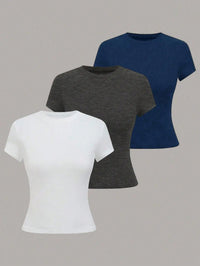 Women's Solid Color Short Sleeve T-Shirt, Minimalist Basic Top for Summer Quick Pick Grocers