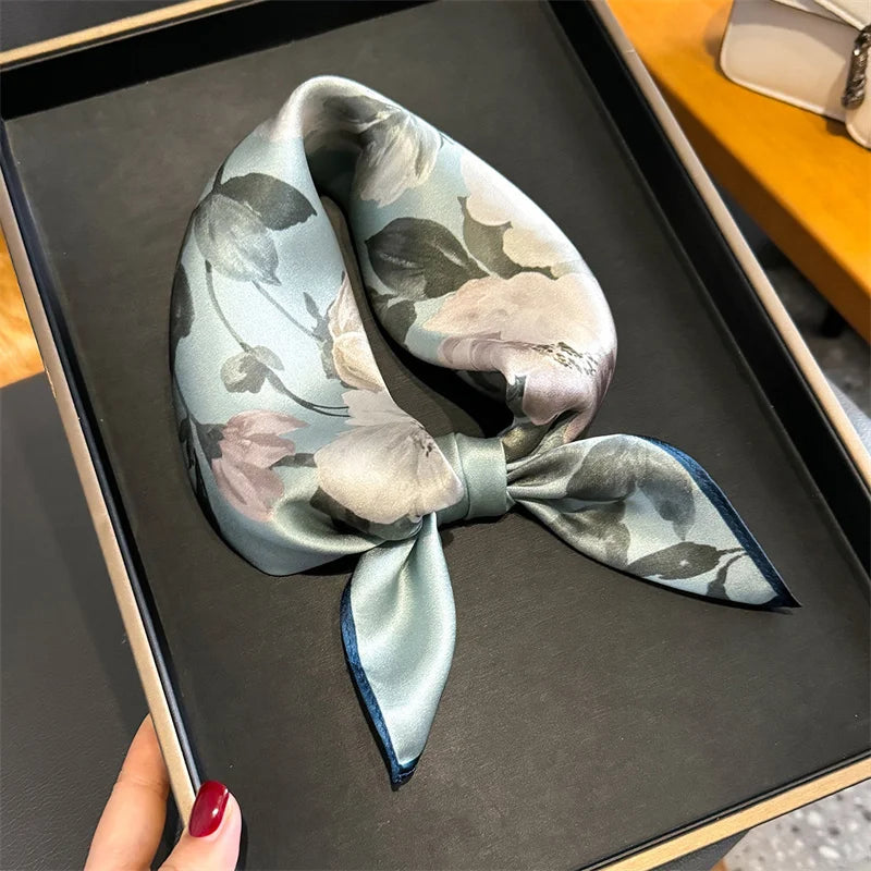 2025 Fashion 100% Real Silk Scarf 53cm Square Bandelet Women's Silk Temperament Small Scarf Neck Decorative Wrap Printed Scarves Quick Pick Grocers