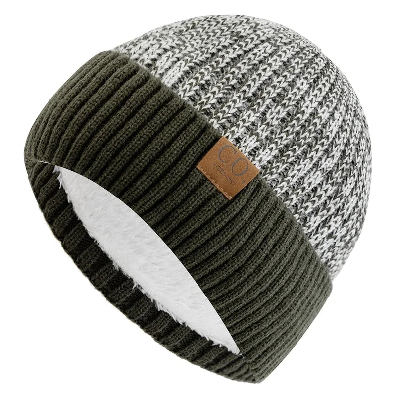 New Unisex Two-Tone Winter Hats Add Fur Lined Men And Women Fashion Warm Beanie Cap Casual Winter Knitted Hats Purest Peak