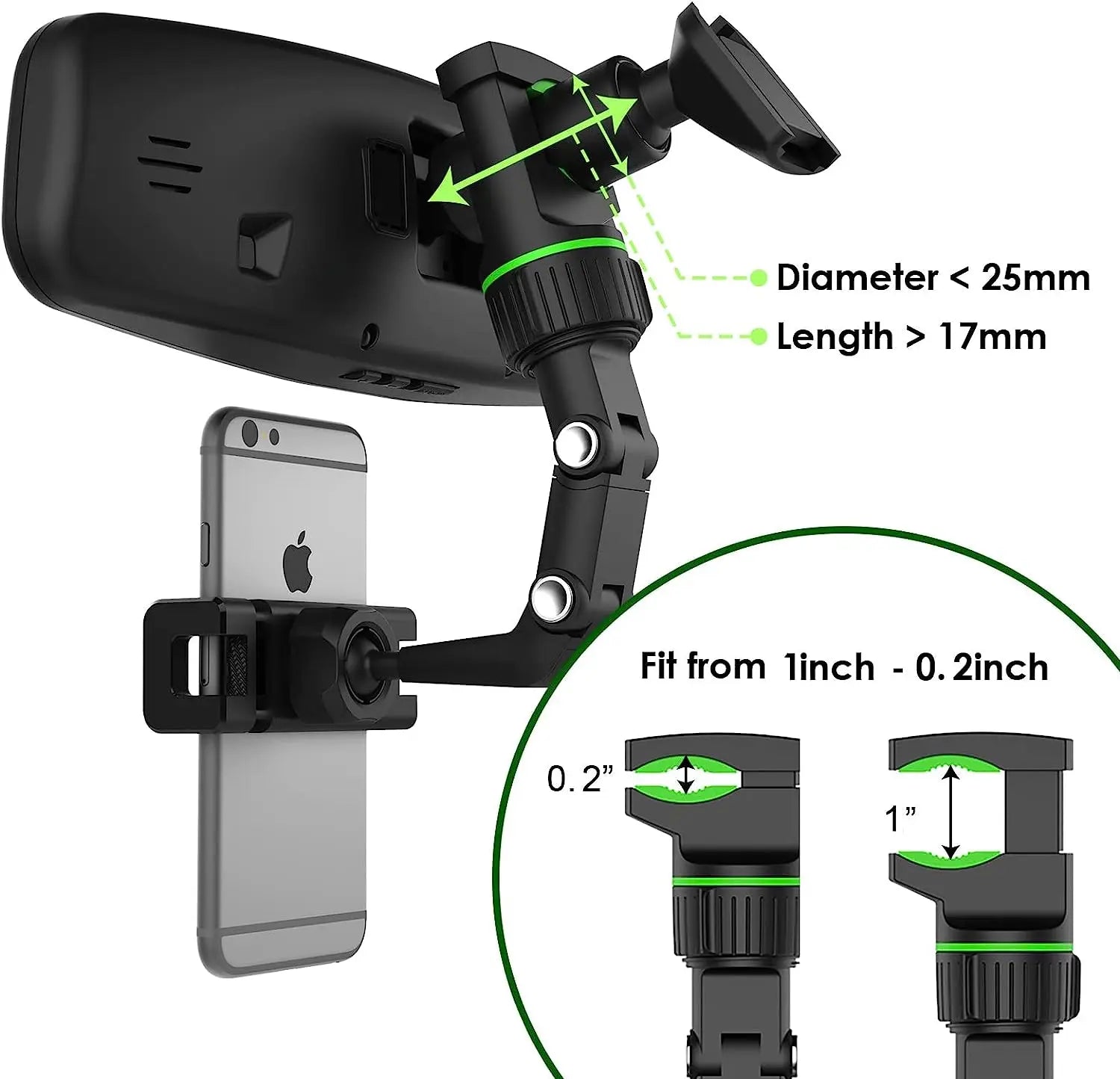 Rearview Mirror Phone Holder 360° Rotatable and Retractable Car Phone Mount Multifunctional Rear View Mirror Holder for All Car Quick Pick Grocers