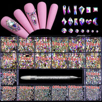 21 grid nail art diamond flat bottom glass diamond multi-style special-shaped diamond shiny nail rhinestone DIY nail art jewelry Econic Blanks
