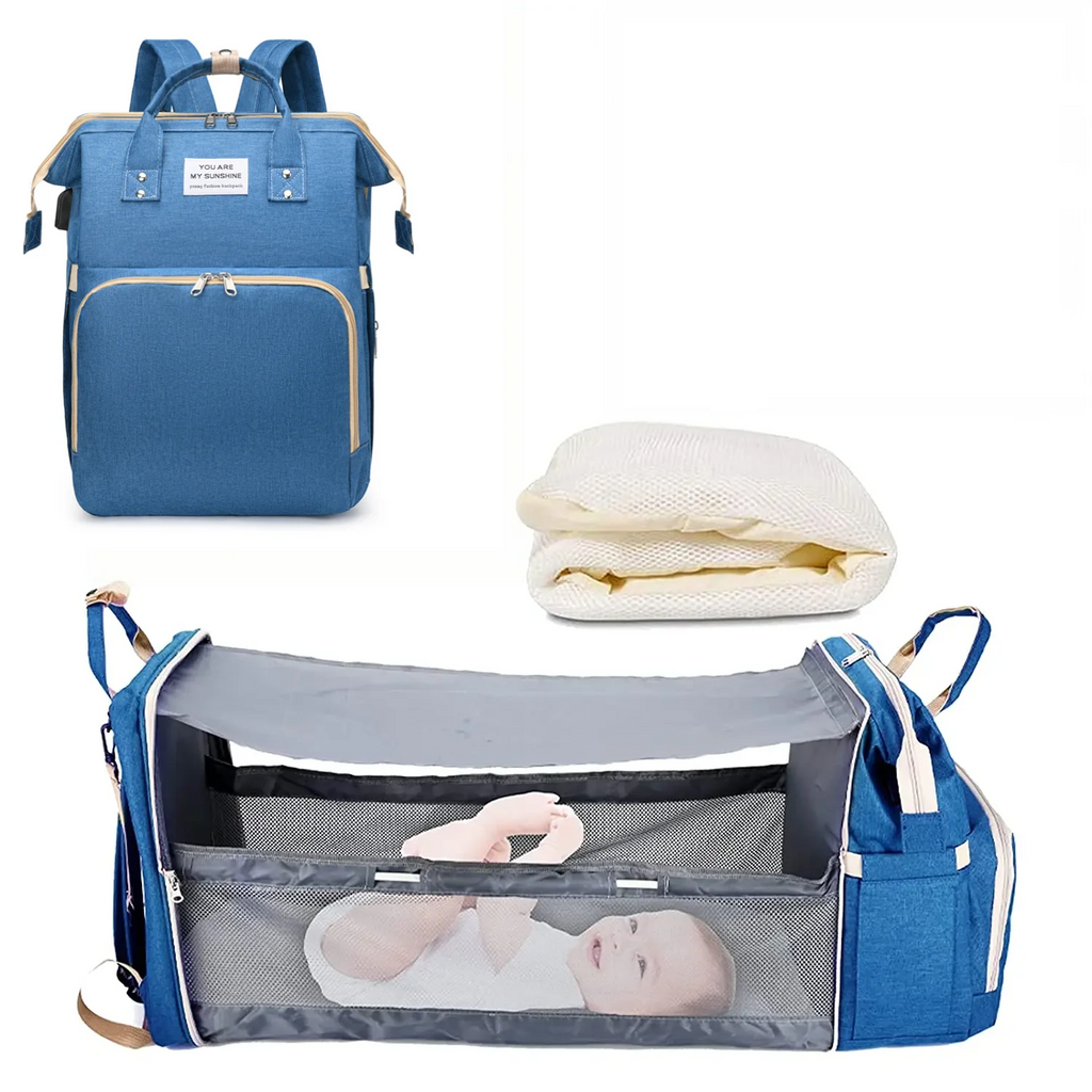 3 In 1 Diaper Bag Backpack Foldable Baby Bed Waterproof Travel Bag with USB Charge Diaper Bag Backpack with Changing Bed 3 types Purest Peak