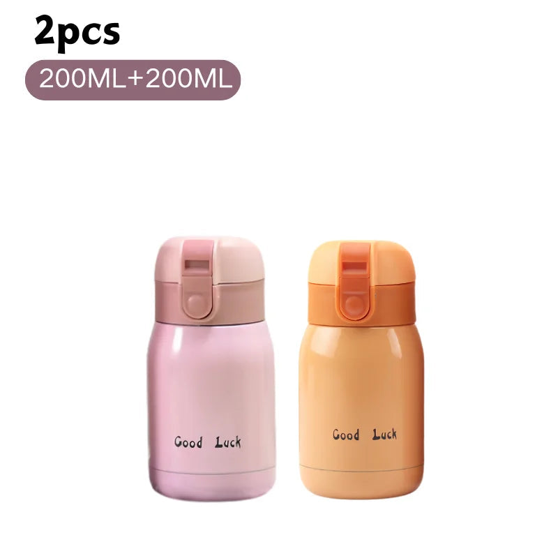 200/350ml Cute Mini Thermos Cup Stainless Steel Thermal Coffee Mug Portable Vacuum Flask Insulated Water Bottle with Button Lid Quick Pick Grocers