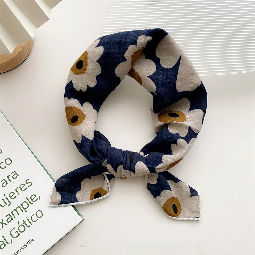 55cm Laies Headband Cotton Linen Square Scarf Women Korean College Girls Fashion Spring Autumn New Style Elegant Neck Scarves Quick Pick Grocers